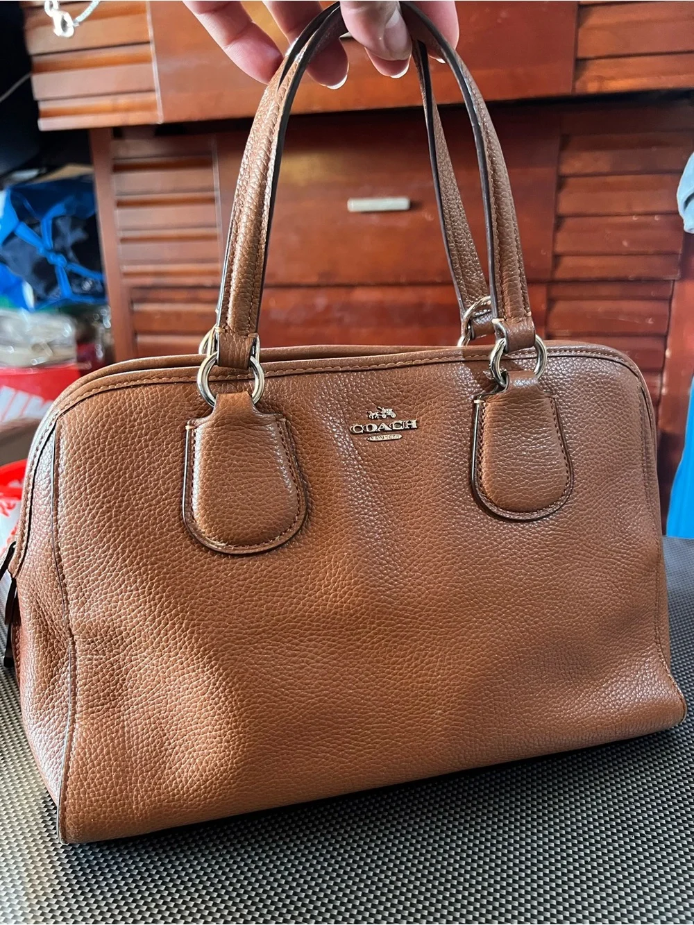 2015 35650 Coach Tan Pebbled Leather Satchel